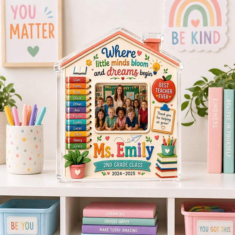 Personalized Teacher Photo Acrylic Block, Custom Class Picture Student Names Gift, Teacher Appreciation End of Year Classroom Keepsake Decor