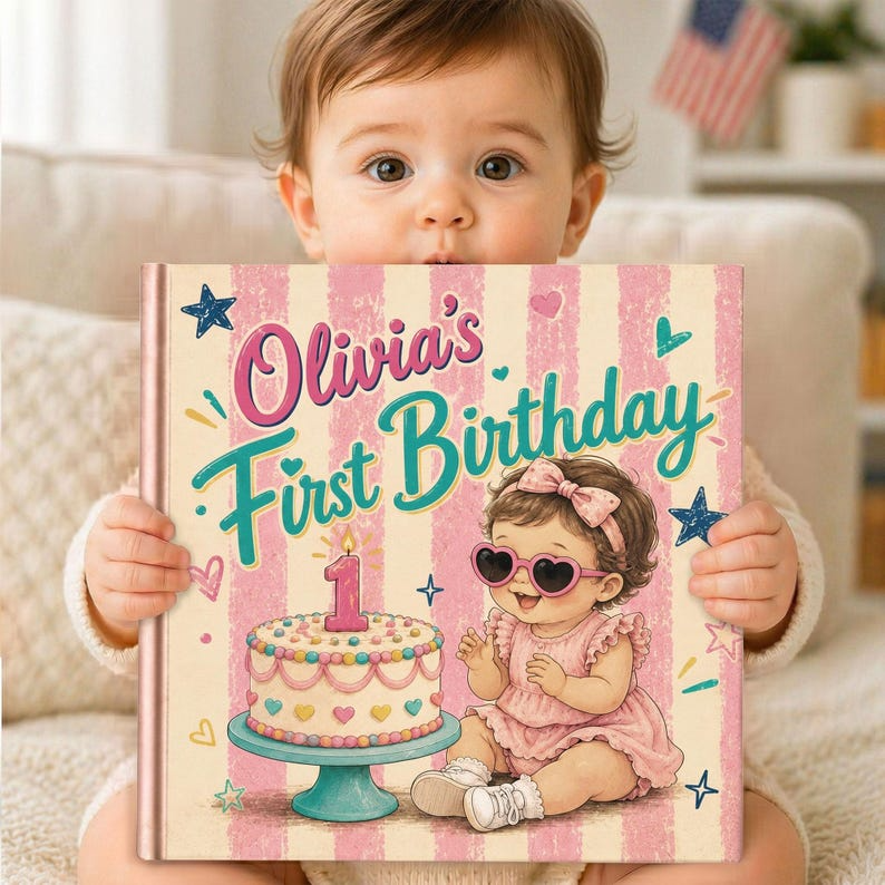 Personalized First Birthday Book, Custom Baby Name and Appearance Story, First Birthday Memory Book, 1st Birthday Keepsake Gift