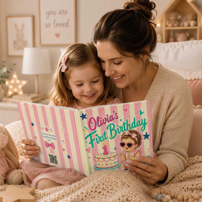Personalized First Birthday Book, Custom Baby Name and Appearance Story, First Birthday Memory Book, 1st Birthday Keepsake Gift