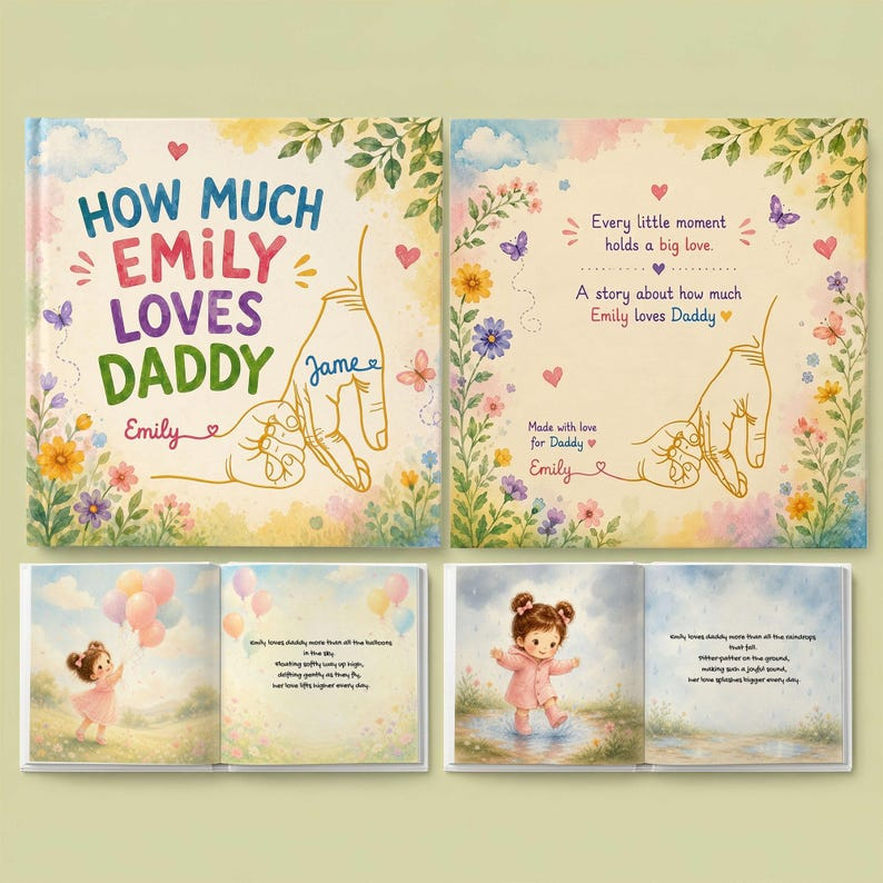 Personalized Daddy Love Book for Dad and Daughter, Custom Father's Day Gift, How Much Emily Loves Daddy Book, Personalized Kids Story Book
