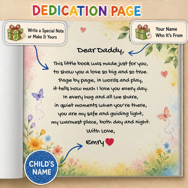 Personalized Daddy Love Book for Dad and Daughter, Custom Father's Day Gift, How Much Emily Loves Daddy Book, Personalized Kids Story Book