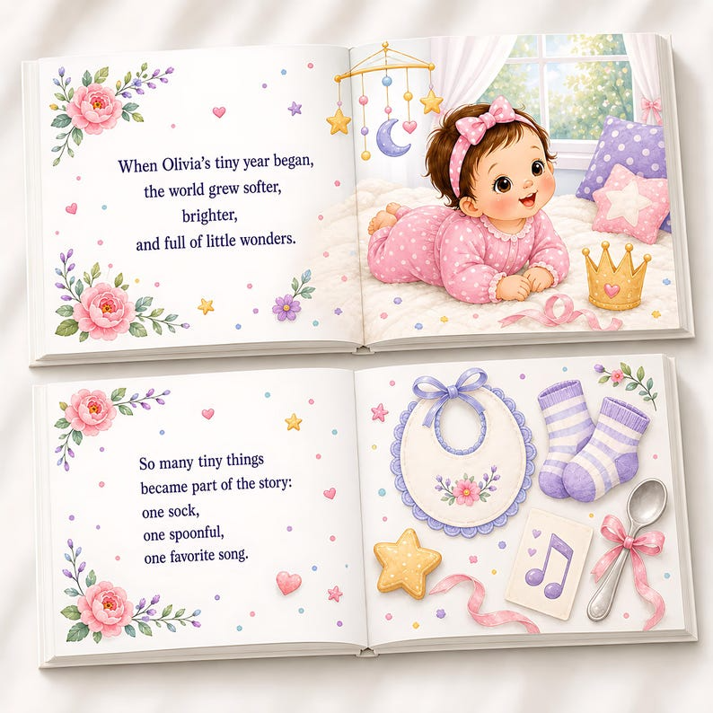 Personalized First Birthday Book, Custom Name Storybook for Baby Boy or Girl, 1st Birthday Keepsake Gift, Baby Memory Book, First Year Gifts