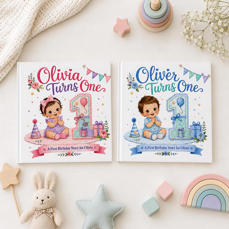 Personalized First Birthday Book, Custom Name Storybook for Baby Boy or Girl, 1st Birthday Keepsake Gift, Baby Memory Book, First Year Gifts
