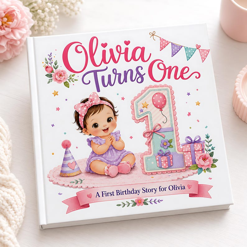 Personalized First Birthday Book, Custom Name Storybook for Baby Boy or Girl, 1st Birthday Keepsake Gift, Baby Memory Book, First Year Gifts