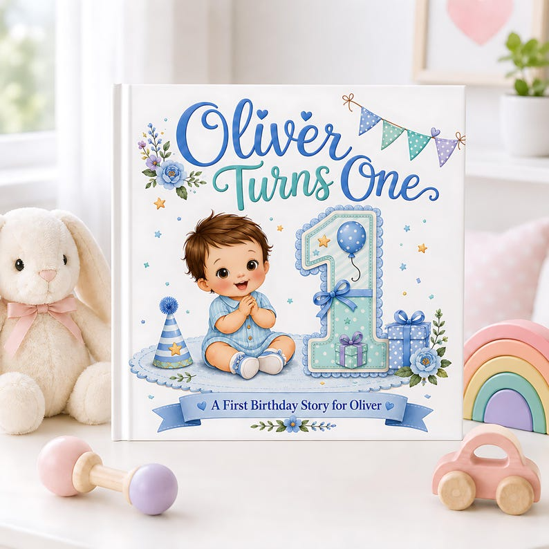 Personalized First Birthday Book, Custom Name Storybook for Baby Boy or Girl, 1st Birthday Keepsake Gift, Baby Memory Book, First Year Gifts