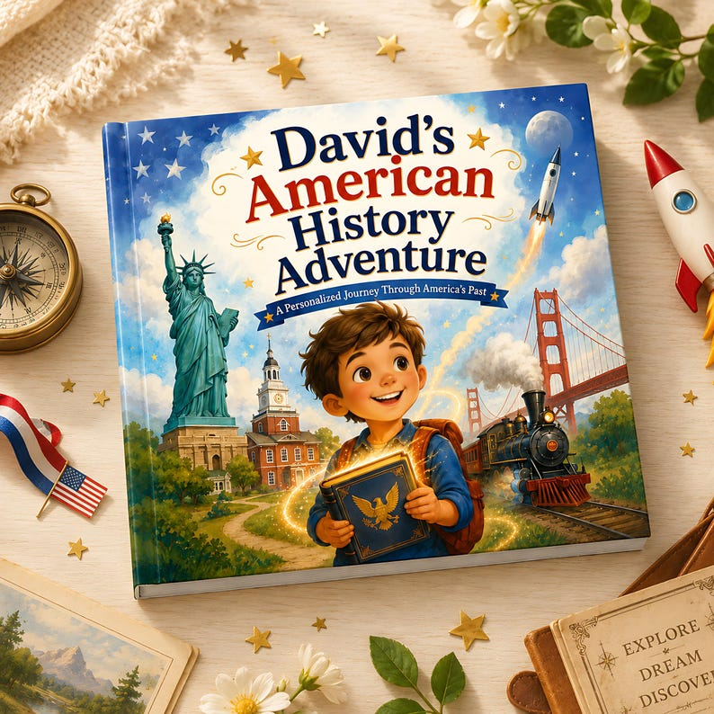 Personalized American History Book for Kids, Custom Name USA Storybook, Educational Gift, Learning Adventure for Boys Girls Homeschool Books