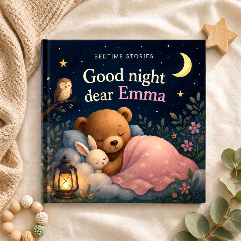 Personalized Bedtime Story Book with Name | Custom Baby Shower Gift | 1st First Birthday Boy Girl Grandchild | Newborn Keepsake