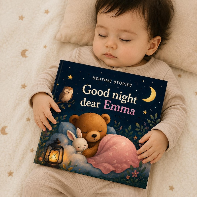 Personalized Bedtime Story Book with Name | Custom Baby Shower Gift | 1st First Birthday Boy Girl Grandchild | Newborn Keepsake