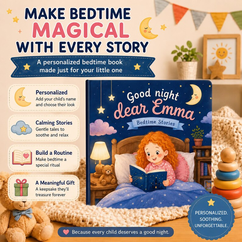 Custom Look-Alike Bedtime Story Book | Personalized Name Baby Book | First 1st Birthday Gift for Kids Boy Girl