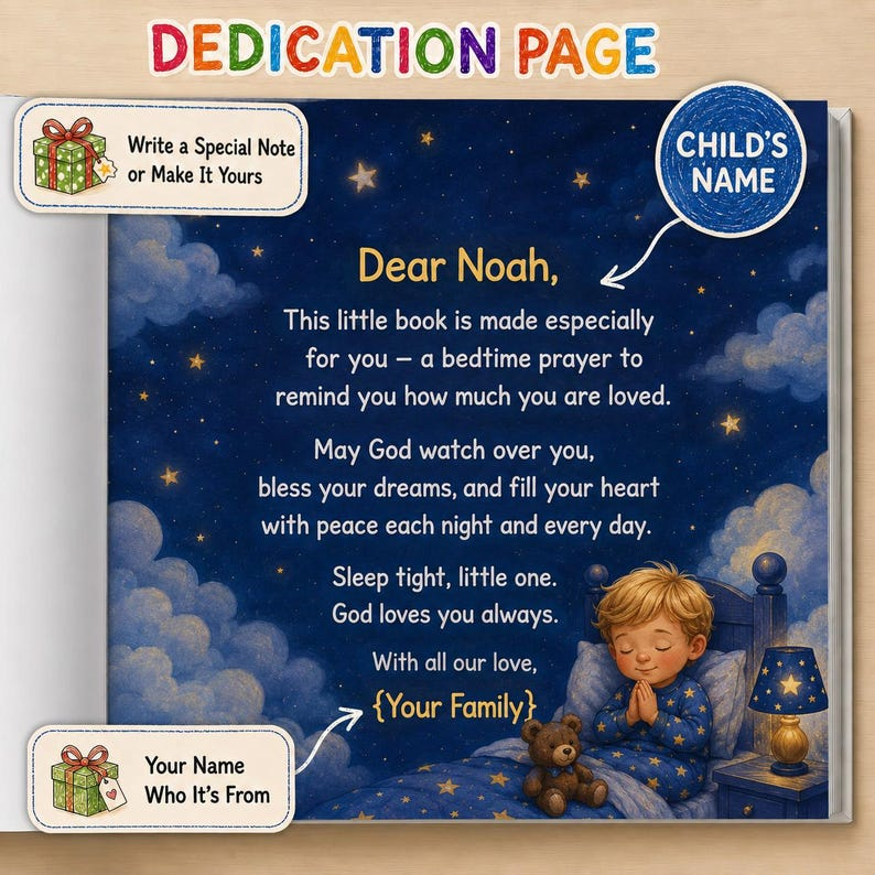 Personalized Prayer Book for Baby, Custom Name Christian Book, Baptism Gift Keepsake, First Communion Gift, Bedtime Religious Story