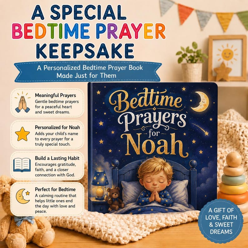 Personalized Prayer Book for Baby, Custom Name Christian Book, Baptism Gift Keepsake, First Communion Gift, Bedtime Religious Story