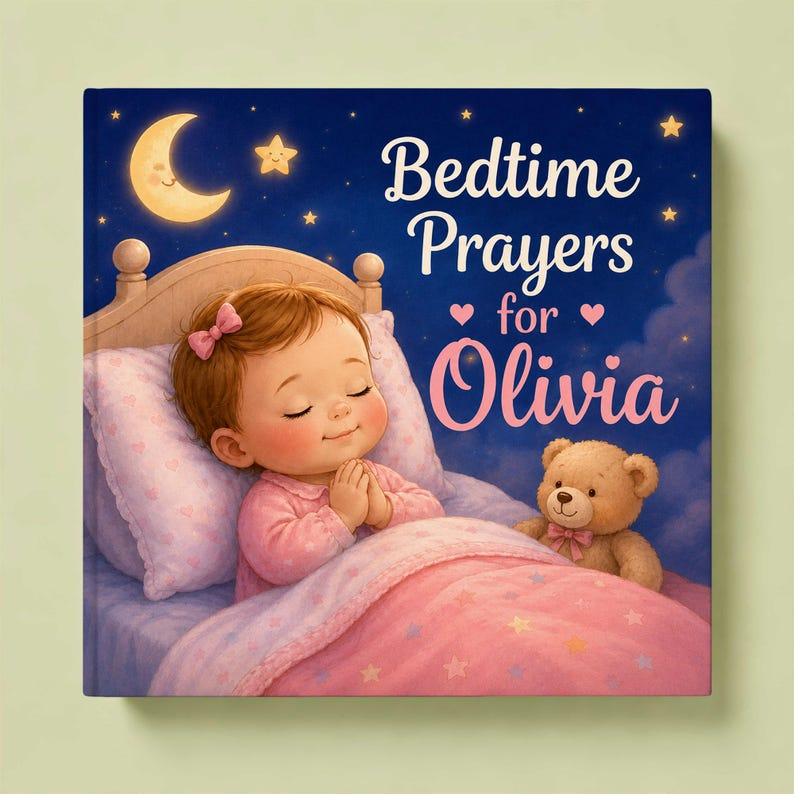 Personalized Bedtime Prayer Book for Kids | Custom Name Christian Baby Gift | Baptism Gift | Bedtime Prayers
