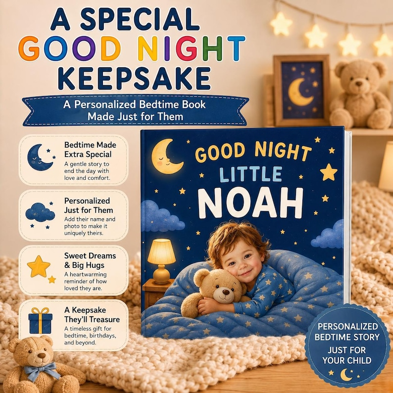 Personalized Bedtime Book, Custom Photo Book, Good Night Story, Custom Name Book, Toddler Gift, Baby Gift