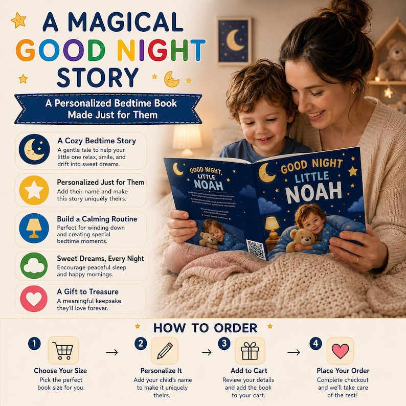 Personalized Bedtime Book, Custom Photo Book, Good Night Story, Custom Name Book, Toddler Gift, Baby Gift