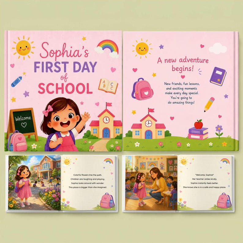 Custom First Day of School Book Personalized Back to School Gift for Boy Girl Pre-K Kindergarten Children's Storybook with Name Grandchild