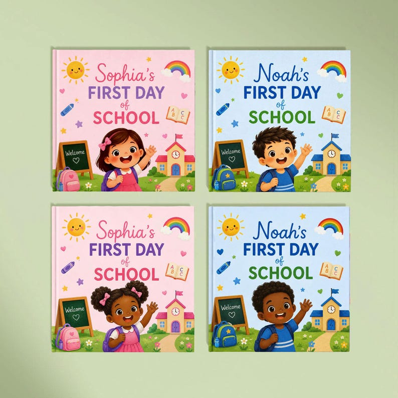 Custom First Day of School Book Personalized Back to School Gift for Boy Girl Pre-K Kindergarten Children's Storybook with Name Grandchild