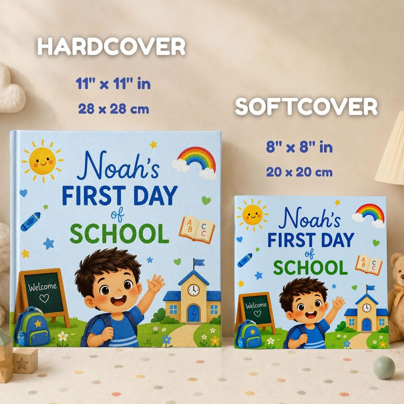 Personalized First Day of School Book for Boys | Custom School Memory Book | Back to School Keepsake Gift for Kids | Child Name Book