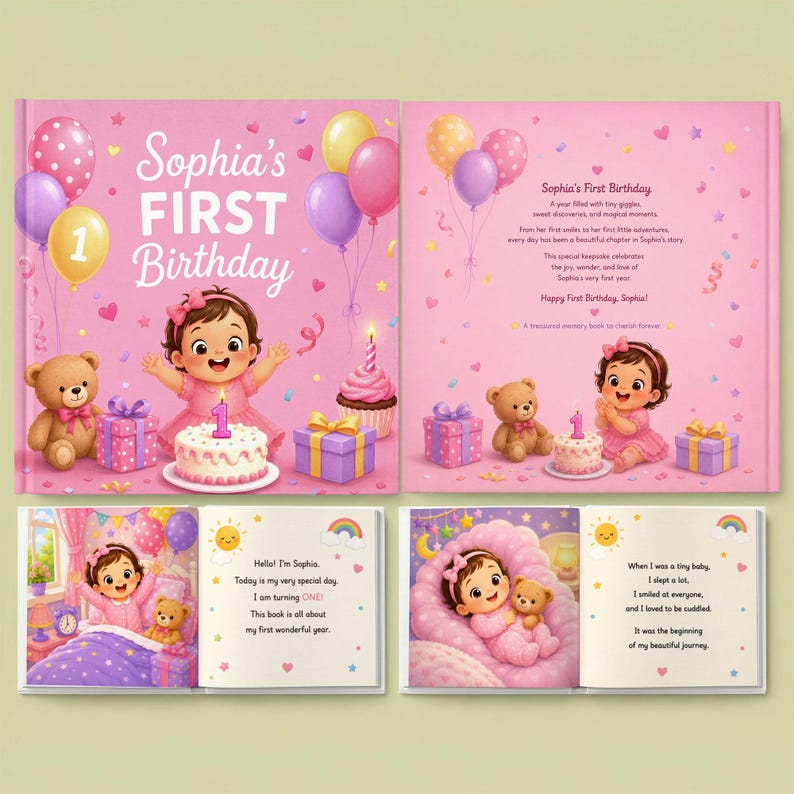 Personalized First Birthday Book, Custom Baby Storybook, Cute 1st Birthday Gift for Toddler, Custom Name Keepsake Boy Girl