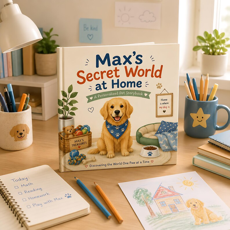 Personalized Dog Secret World at Home Book, Custom Dog Name &amp; Breed Storybook, Cozy Pet Adventure Gift for Dog Lovers