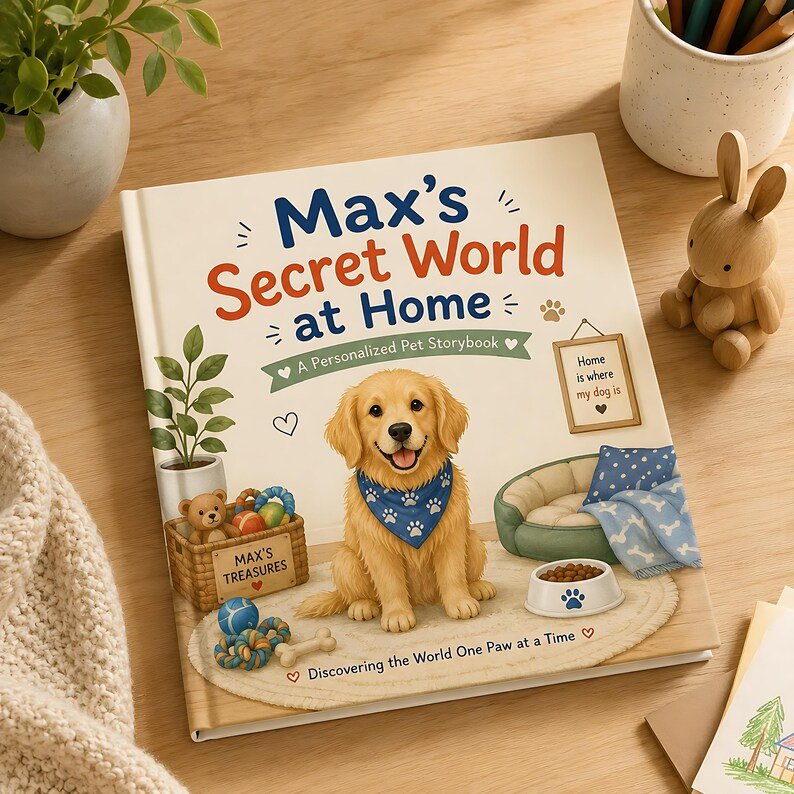 Personalized Dog Secret World at Home Book, Custom Dog Name &amp; Breed Storybook, Cozy Pet Adventure Gift for Dog Lovers