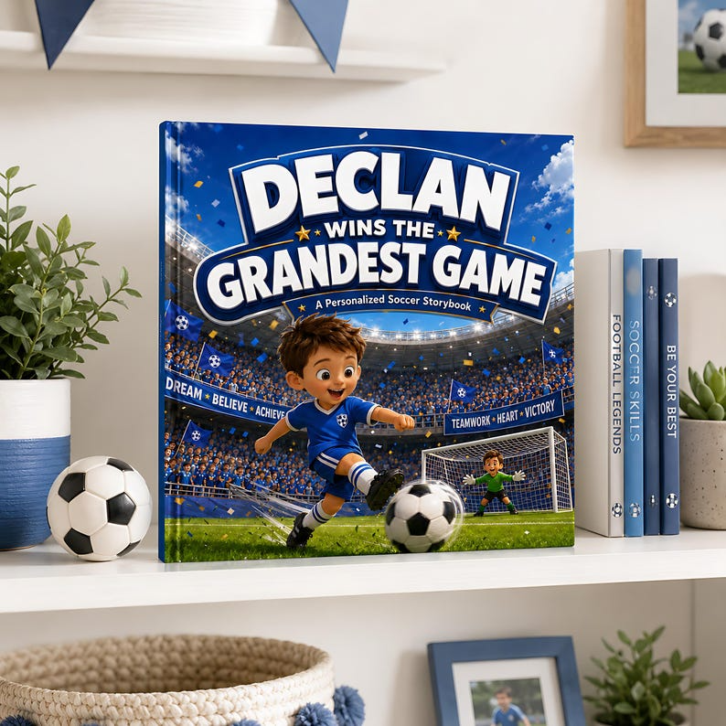Personalized Soccer Story Book for Kids, Custom Name &amp; Photo Football Adventure Book, Choose Team Jersey Color, Soccer Player Gift