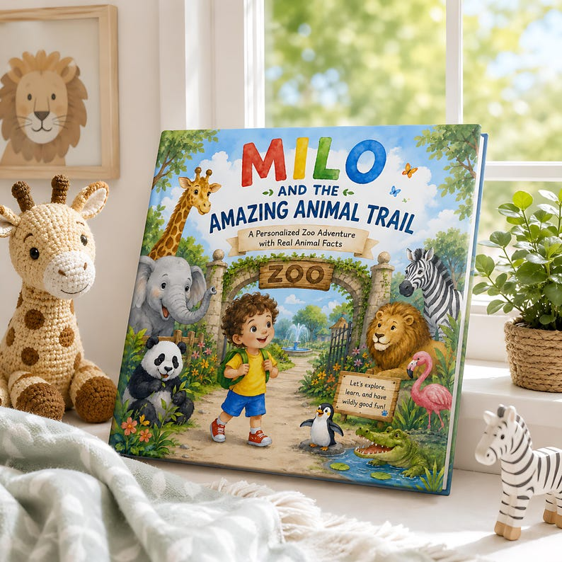 Personalized Zoo Adventure Book for Kids, Custom Name &amp; Photo Animal Storybook, Learn Real Animal Facts, Wildlife Gift for Kids