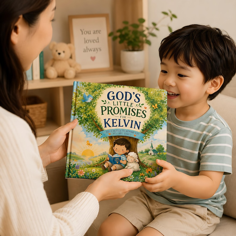 Personalized Christian Bible Verse Book for Kids, Custom Name Faith Storybook, God’s Little Promises Keepsake Gift for Boys