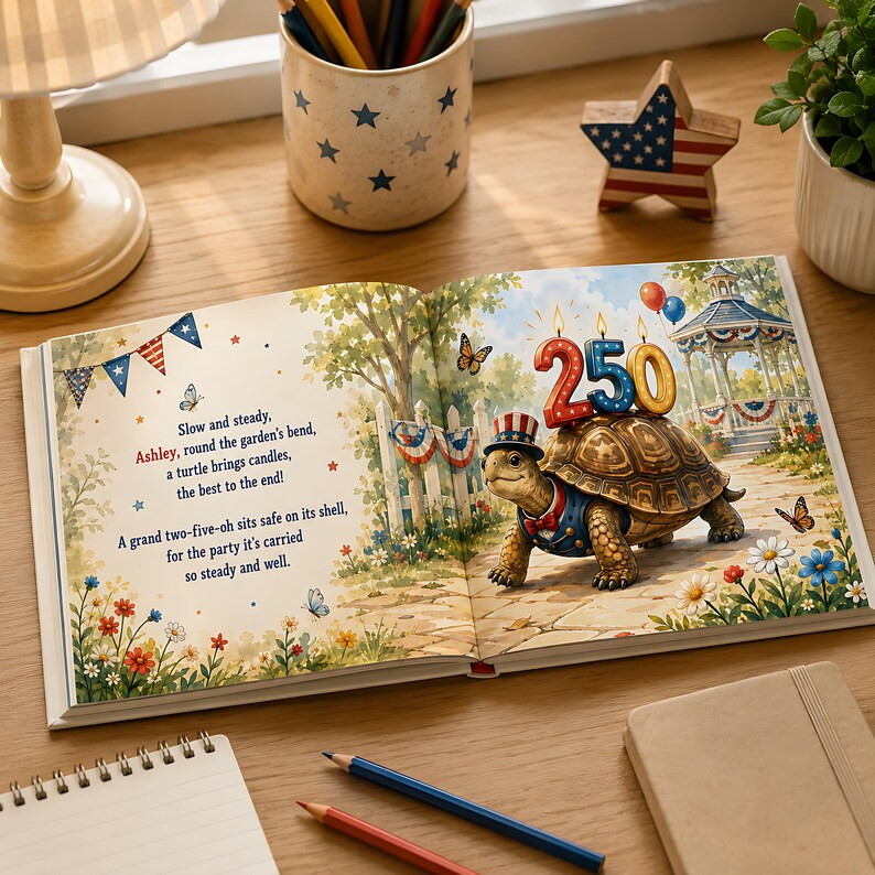 Personalized America 250th Birthday Book for Kids, Custom Name Patriotic Storybook, USA Independence Day Keepsake Gift for Children
