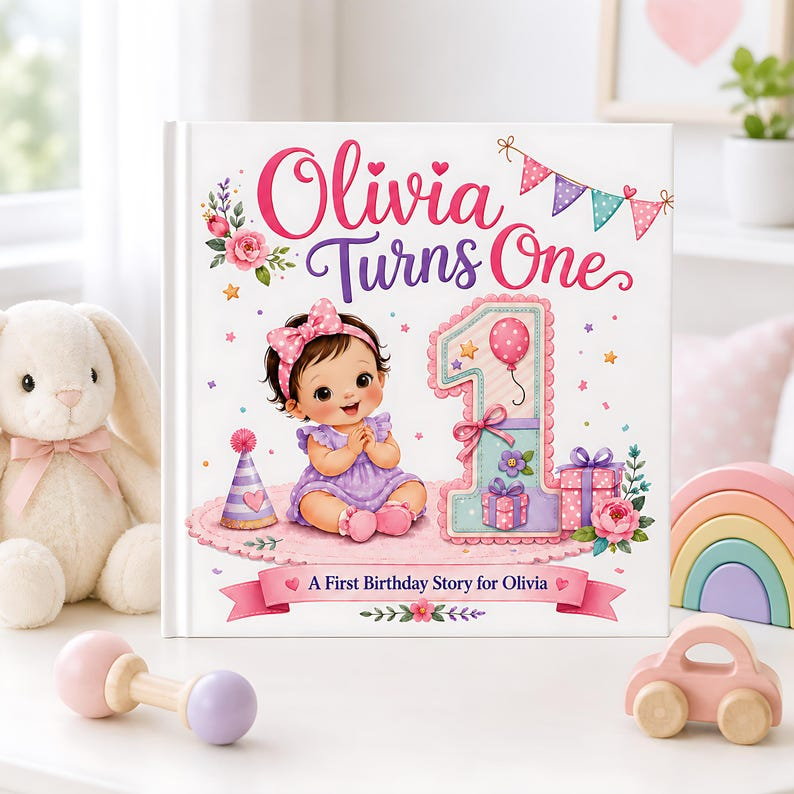 Personalized First Birthday Book, Custom Name Storybook for Baby Boy or Girl, 1st Birthday Keepsake Gift, Baby Memory Book, First Year Gifts