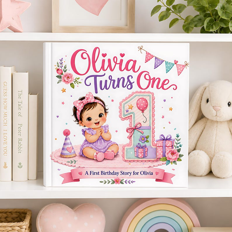Personalized First Birthday Book, Custom Name Storybook for Baby Boy or Girl, 1st Birthday Keepsake Gift, Baby Memory Book, First Year Gifts