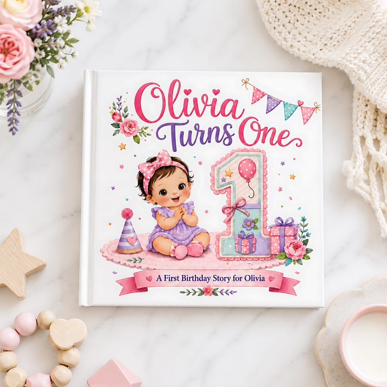 Personalized First Birthday Book, Custom Name Storybook for Baby Boy or Girl, 1st Birthday Keepsake Gift, Baby Memory Book, First Year Gifts