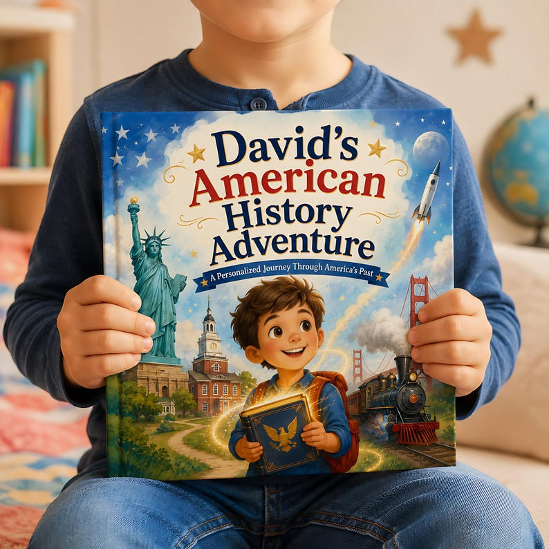 Personalized American History Book for Kids, Custom Name USA Storybook, Educational Gift, Learning Adventure for Boys Girls Homeschool Books