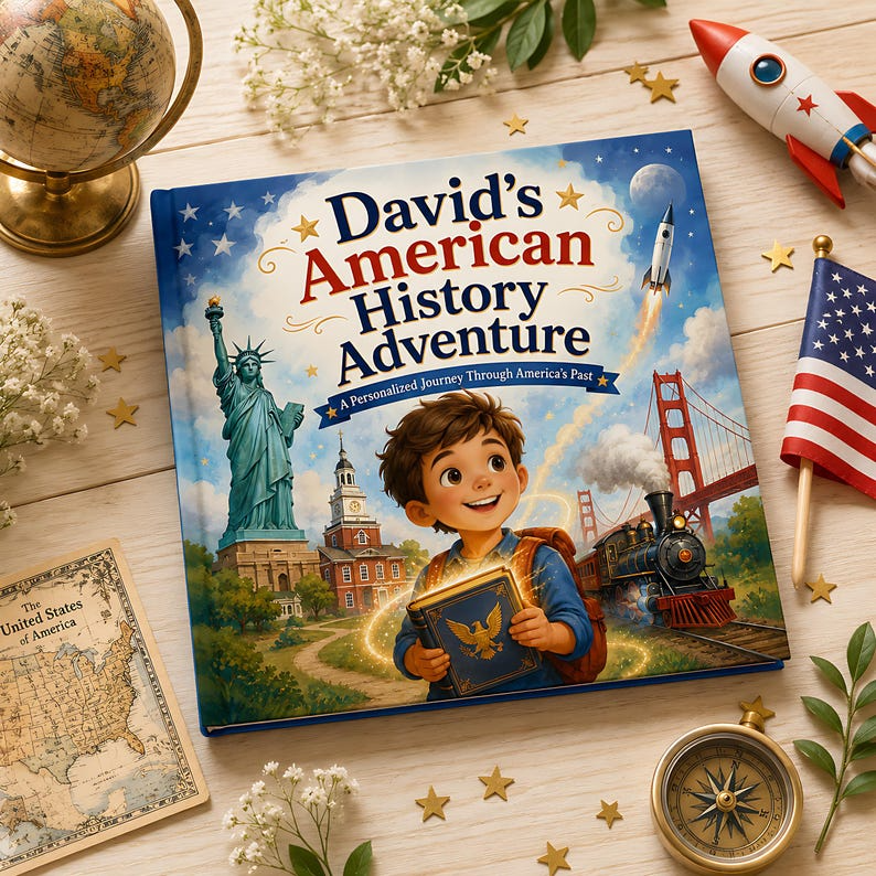 Personalized American History Book for Kids, Custom Name USA Storybook, Educational Gift, Learning Adventure for Boys Girls Homeschool Books