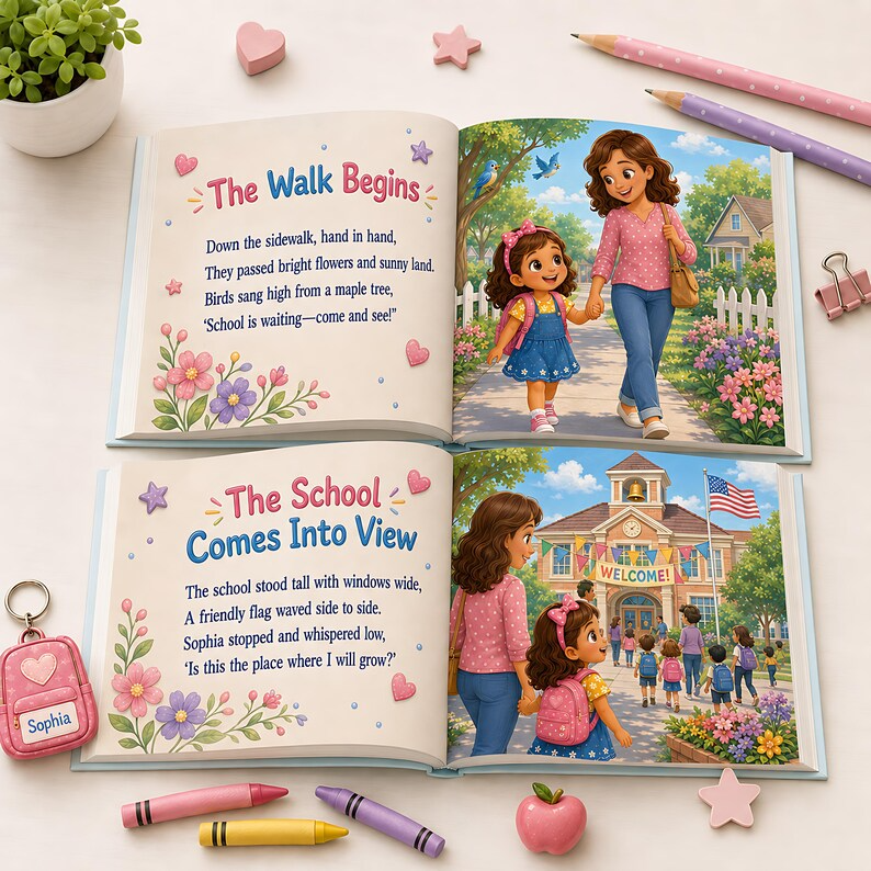 Personalized First Day of School Book, Custom Name Back to School Storybook, Kindergarten Preschool Keepsake Gift for Kids