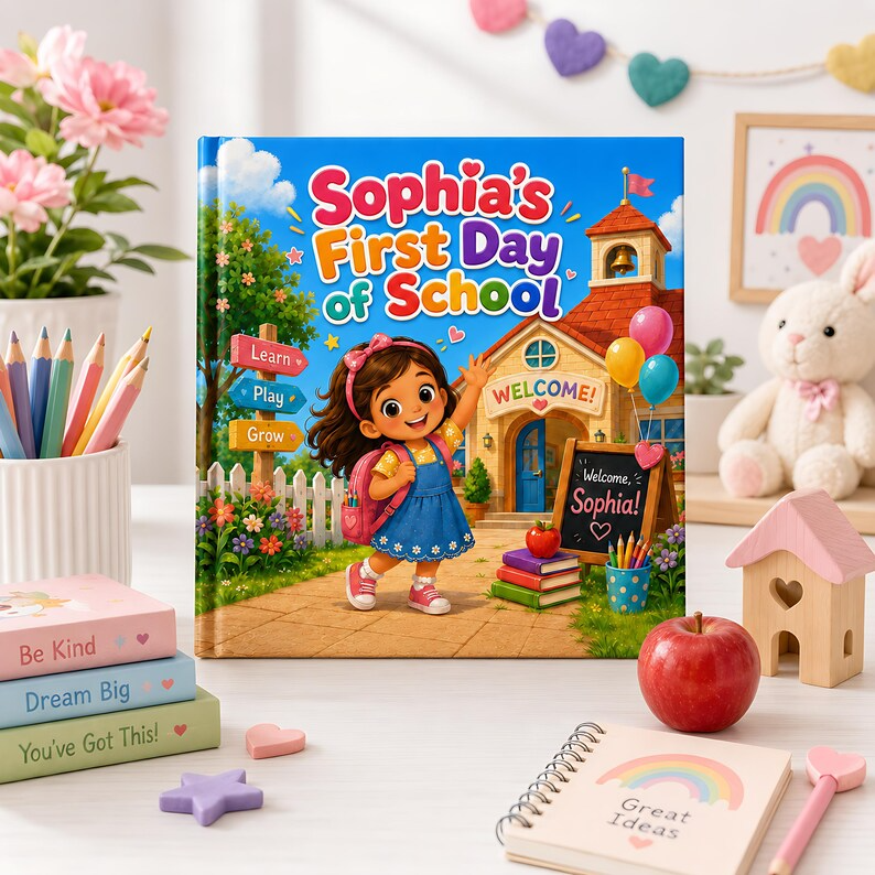 Personalized First Day of School Book, Custom Name Back to School Storybook, Kindergarten Preschool Keepsake Gift for Kids