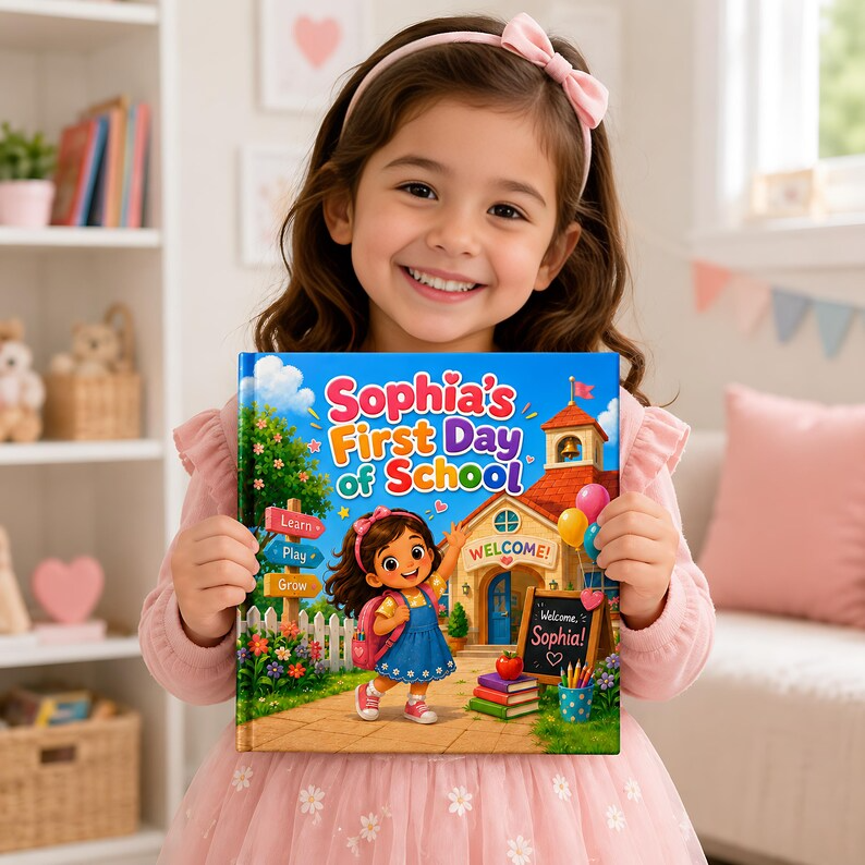 Personalized First Day of School Book, Custom Name Back to School Storybook, Kindergarten Preschool Keepsake Gift for Kids