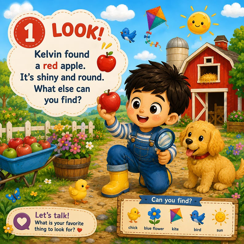 Personalized Spot &amp; Learn Quiet Book for Kids, Custom Name Search Find Activity Storybook, Counting Colors Vocabulary Gift for Toddlers 2-6