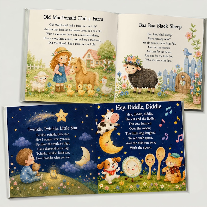 Personalized Nursery Rhymes Book with Custom Character, Custom Baby Name Storybook, Avatar Bedtime Story, Unique Baby Shower Gift Keepsake