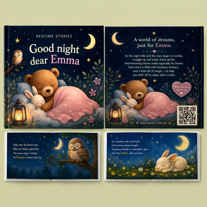 Personalized Bedtime Story Book with Name | Custom Baby Shower Gift | 1st First Birthday Boy Girl Grandchild | Newborn Keepsake