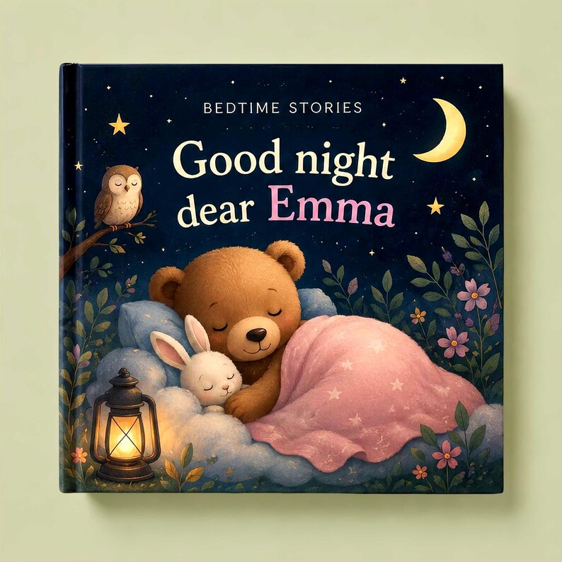 Personalized Bedtime Story Book with Name | Custom Baby Shower Gift | 1st First Birthday Boy Girl Grandchild | Newborn Keepsake