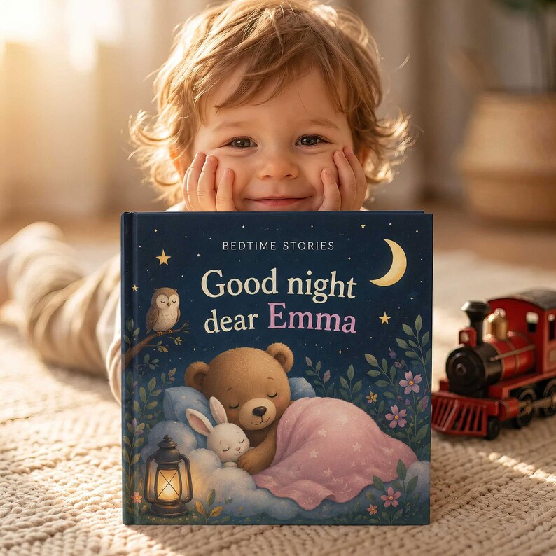 Personalized Bedtime Story Book with Name | Custom Baby Shower Gift | 1st First Birthday Boy Girl Grandchild | Newborn Keepsake