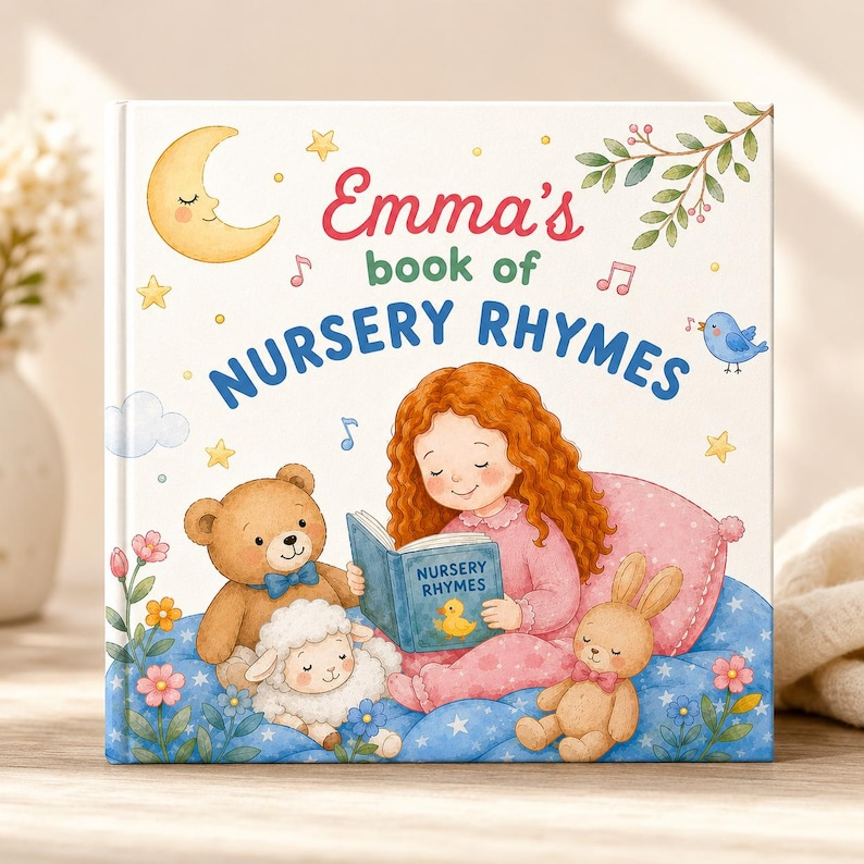 Personalized Nursery Rhymes Book with Custom Character, Custom Baby Name Storybook, Avatar Bedtime Story, Unique Baby Shower Gift Keepsake