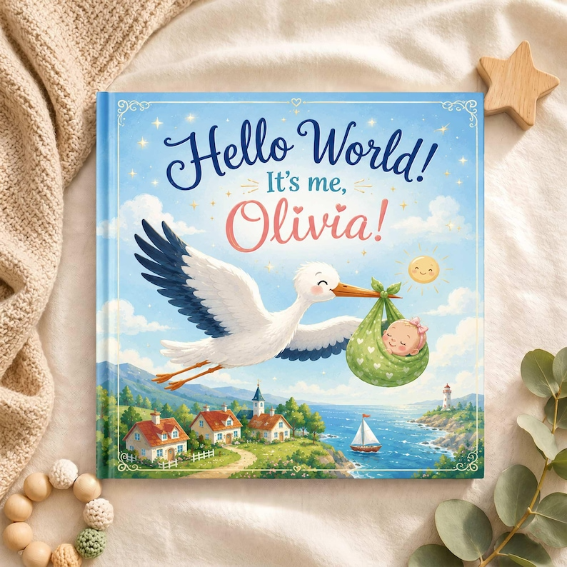 Personalized Welcome Baby Book, Custom Hello World Storybook, Newborn Baby Boy Girl Gift, Custom Name Keepsake, New Mom Present
