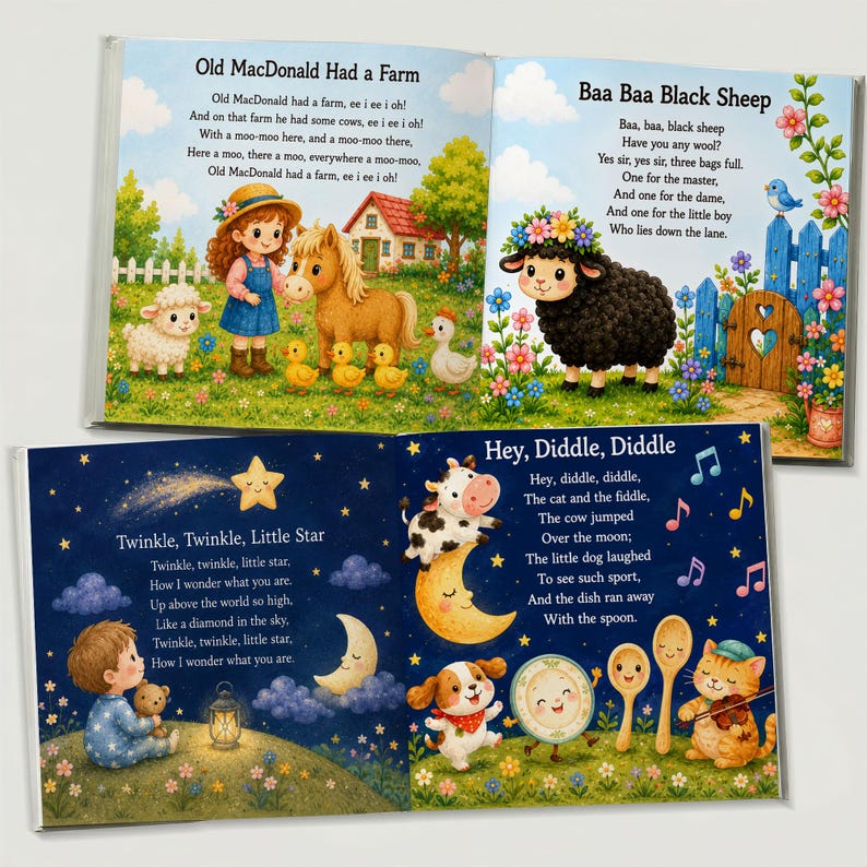 Custom Baby Name Book of Nursery Rhymes, Personalized Bedtime Storybook, Unique Baby Shower Gift, First Birthday Keepsake for Boy or Girl
