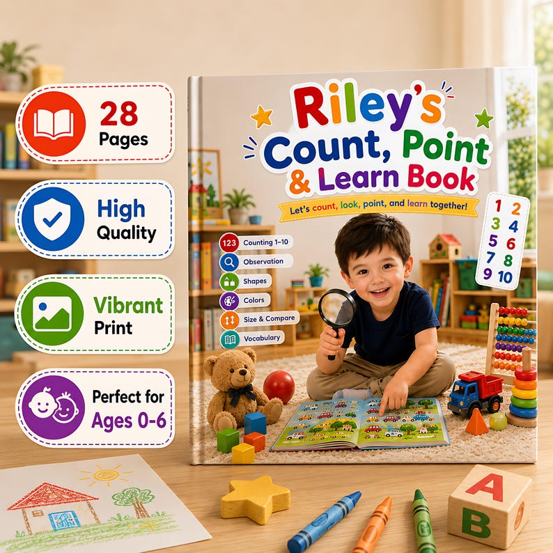 Personalized Count Point Learn Book, Custom Name &amp; Photo Early Learning Storybook, Interactive Toddler Activity Gift for Kids Ages 2-6 Play
