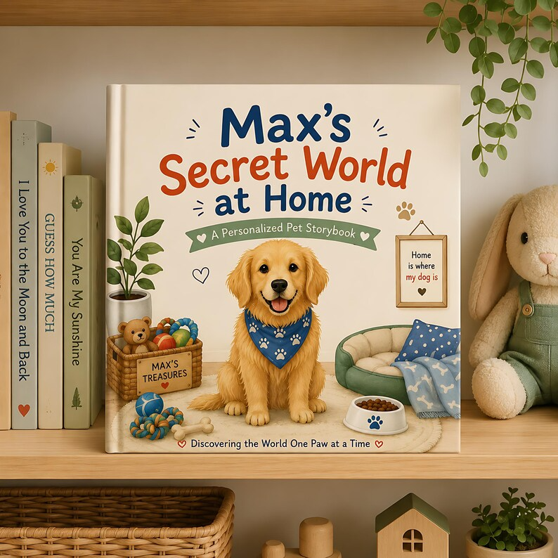 Personalized Dog Secret World at Home Book, Custom Dog Name &amp; Breed Storybook, Cozy Pet Adventure Gift for Dog Lovers