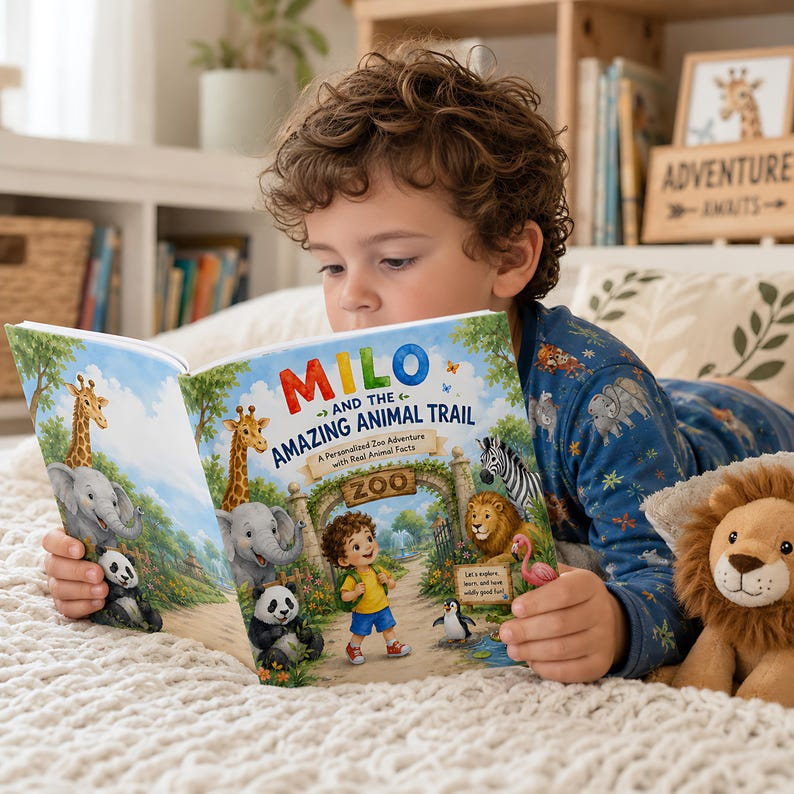 Personalized Zoo Adventure Book for Kids, Custom Name &amp; Photo Animal Storybook, Learn Real Animal Facts, Wildlife Gift for Kids