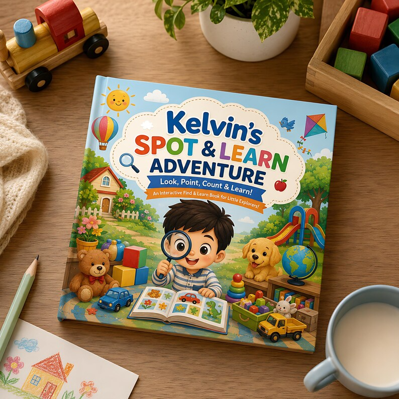 Personalized Spot &amp; Learn Quiet Book for Kids, Custom Name Search Find Activity Storybook, Counting Colors Vocabulary Gift for Toddlers 2-6