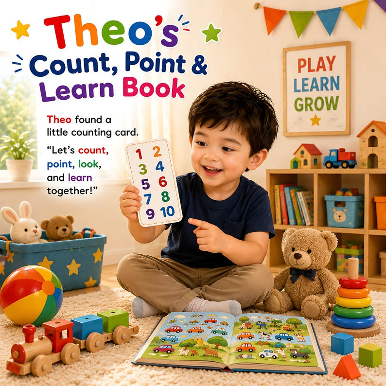 Personalized Count Point Learn Book, Custom Name &amp; Photo Early Learning Storybook, Interactive Toddler Activity Gift for Kids Ages 2-6 Play