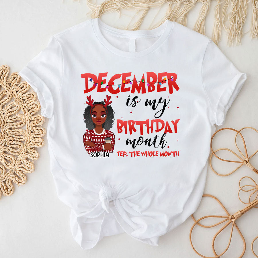 December Birthday Shirt, Custom Birthday Shirt, Queen Was Born In December, December Birthday Gifts For Afro Woman, December Birthday Gifts